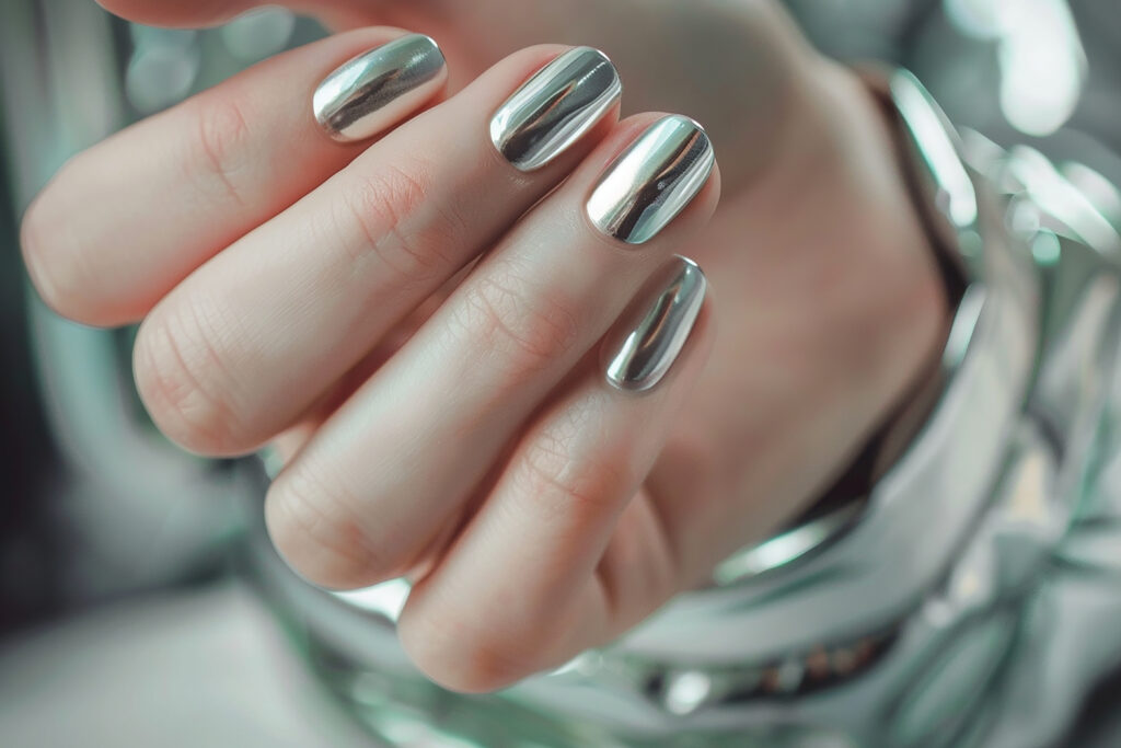 woman with nails painted silver black